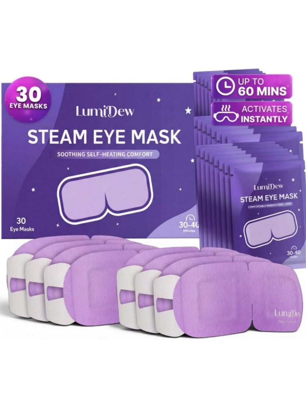 Self-Heating Steam Eye Masks for Sleep, Warm Compress, Dry Eye Relief, 30 Pack